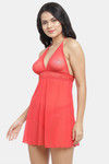 N-Gal Relaxed Fit Nylon Elastane Babydoll with Thong - Red — thumbnail 2
