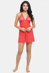 N-Gal Relaxed Fit Nylon Elastane Babydoll with Thong - Red — thumbnail 4