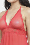 N-Gal Relaxed Fit Nylon Elastane Babydoll with Thong - Red — thumbnail 5
