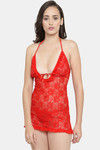 N-Gal Relaxed Fit Nylon Elastane Babydoll with Thong - Red — thumbnail 1