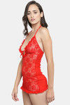 N-Gal Relaxed Fit Nylon Elastane Babydoll with Thong - Red — thumbnail 2