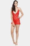 N-Gal Relaxed Fit Nylon Elastane Babydoll with Thong - Red — thumbnail 4