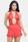 N-Gal Relaxed Fit Nylon Elastane Babydoll with Thong - Red — thumbnail 1