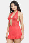 N-Gal Relaxed Fit Nylon Elastane Babydoll with Thong - Red — thumbnail 2