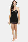 N-Gal Relaxed Fit Nylon Elastane Babydoll with Thong - Black — thumbnail 4