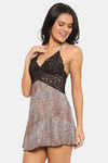 N-Gal Relaxed Fit Polyester Elastane Babydoll with Thong - Black — thumbnail 2