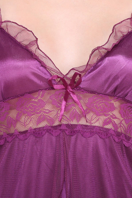 Ms.Lingies Satin Babydoll With Thong - Purple — image 5