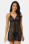 Ms.Lingies Polyester Babydoll With Thong - Black — thumbnail 1