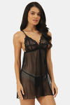 Ms.Lingies Polyester Babydoll With Thong - Black — thumbnail 2
