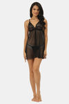 Ms.Lingies Polyester Babydoll With Thong - Black — thumbnail 4