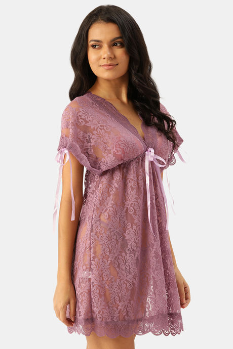 Ms.Lingies Lace Babydoll With Thong - Purple — image 2
