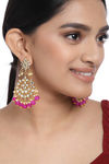 Peora Gold Plated Brass Kundan Faux Pearl Chandbali Earrings Jewellery - Rani Pink — thumbnail 1