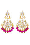 Peora Gold Plated Brass Kundan Faux Pearl Chandbali Earrings Jewellery - Rani Pink — thumbnail 2