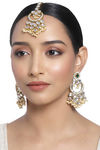 Peora Brass Gold Plated Kundan Chandbali Earrings & Maang Tikka Jewellery Set (PF24ET4153G) — thumbnail 1