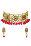 Peora Enamel Kundan Brass Gold Plated Rani Padmavati Bridal Necklace Earring Jewellery (PF26N1392R) — thumbnail 2