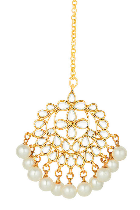 Peora Gold Plated Kundan Pearl Maang Tikka Wedding Traditional Jewellery (PF37T7058W) — image 2