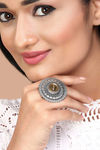 Peora Oxidised Silver Plated Afghani Tribal Vintage Retro Gypsy Adjustable Finger Ring (PF55R16) — thumbnail 1