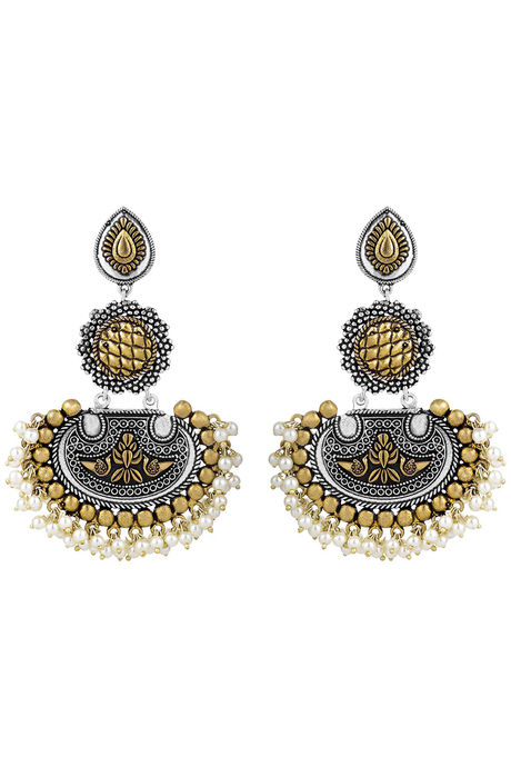 Peora Afghani Tribal Dual Tone Oxidised Silver Dangle Earrings Traditional Jewellery (PF66E109SG) — image 2