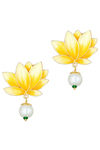 Peora Gold Plated Enamel Pearl Lotus Drop Earrings For Women Traditional Jewellery (PF66E123Y) — thumbnail 2