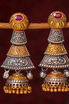 Peora Silver Plated Brass Ethnic Earrings Jewellary - Magenta — thumbnail 2