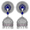 Peora Silver Plated Brass Ethnic Earrings Jewellary - Blue — thumbnail 3