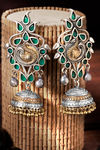Peora Silver Plated Brass Ethnic Earrings Jewellary - Green — thumbnail 2