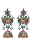 Peora Silver Plated Brass Ethnic Earrings Jewellary - Green — thumbnail 3