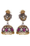 Peora Silver Plated Brass Ethnic Earrings Jewellary - Magenta — thumbnail 2
