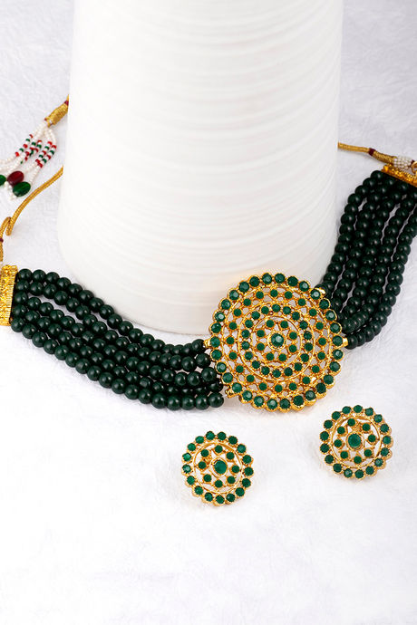 Peora Gold Plated Brass Party Jewellary Sets Jewellary - Green — image 2