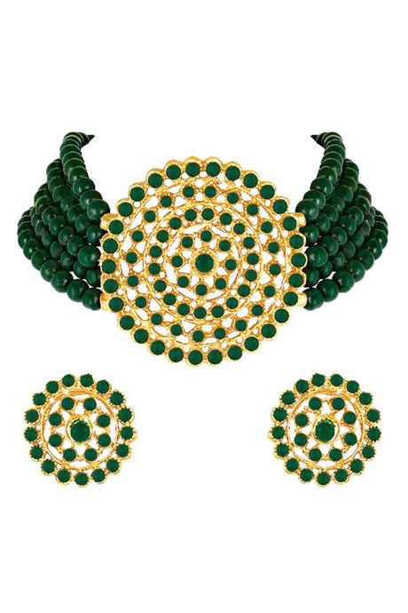 Peora Gold Plated Brass Party Jewellary Sets Jewellary - Green — image 3