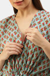 Putchi Maternity Relaxed Fit Cotton Nightwear with Robe - Blue — thumbnail 5