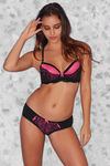 Zivame Mid Rise Soft Lace Bikini Brief -Black N Pink — thumbnail 4