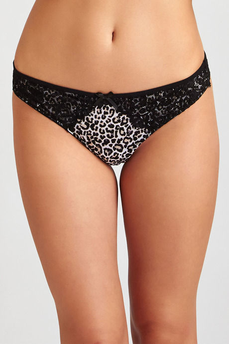 Zivame Contrast Trim Animal Printed Low Rise Thong Panty- Black — image 2