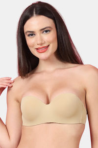 PrettyCat Padded Demi Coverage Strapless Bra - Beige — thumbnail 1