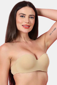 PrettyCat Padded Demi Coverage Strapless Bra - Beige — thumbnail 3