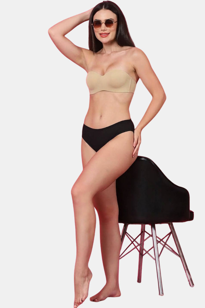 PrettyCat Padded Demi Coverage Strapless Bra - Beige — image 4