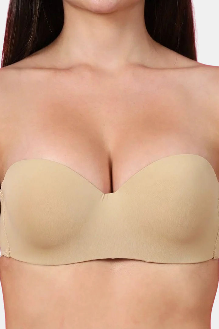 PrettyCat Padded Demi Coverage Strapless Bra - Beige — image 5