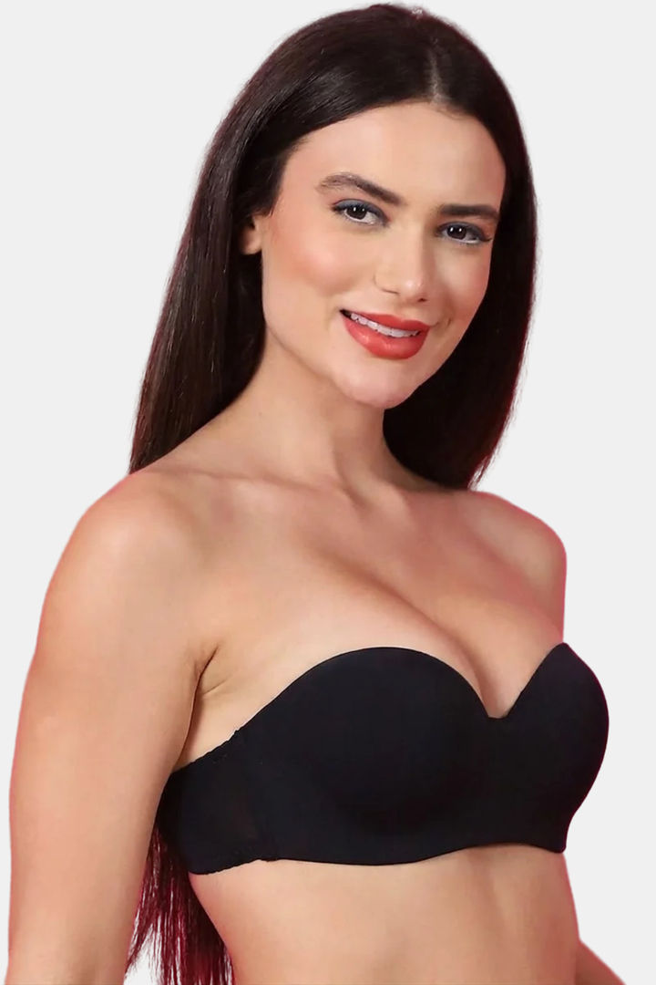 PrettyCat Padded Demi Coverage Strapless Bra - Black — image 3