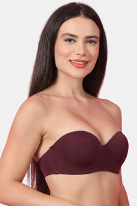 PrettyCat Padded Demi Coverage Strapless Bra - Burgundy — thumbnail 3