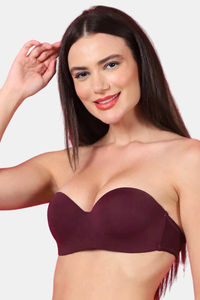 PrettyCat Padded Demi Coverage Strapless Bra - Burgundy — thumbnail 4