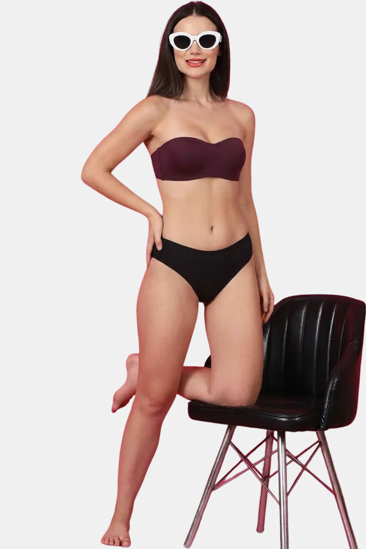 PrettyCat Padded Demi Coverage Strapless Bra - Burgundy — image 5