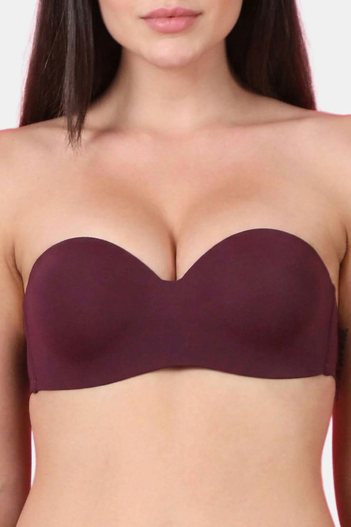PrettyCat Padded Demi Coverage Strapless Bra - Burgundy — image 6