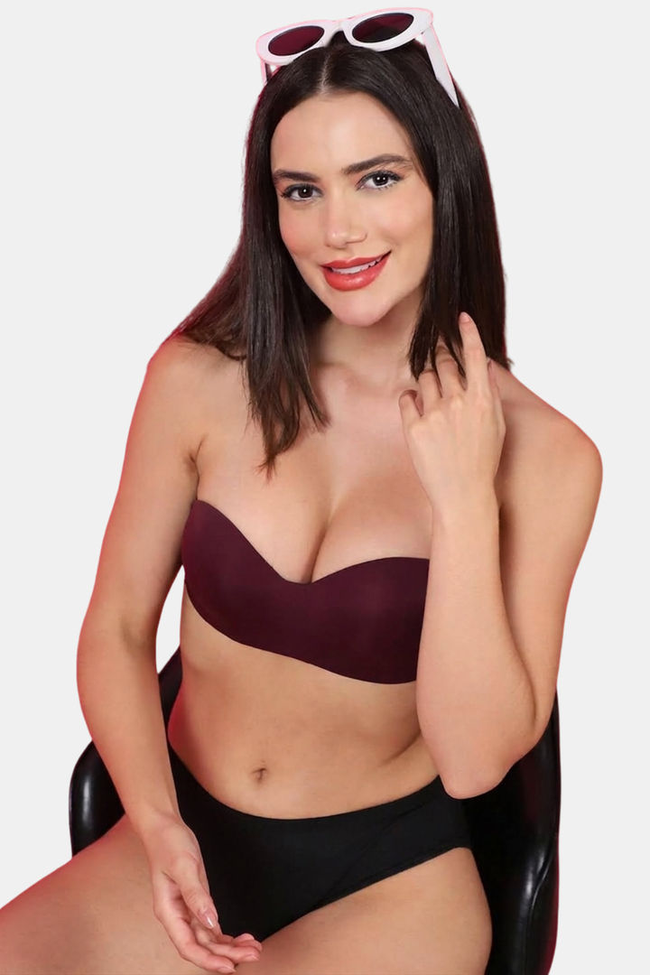 PrettyCat Padded Demi Coverage Strapless Bra - Burgundy — image 7