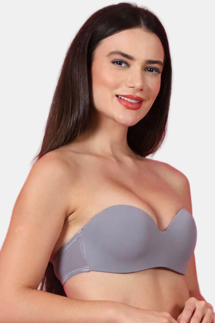 PrettyCat Padded Demi Coverage Strapless Bra - Grey — image 4