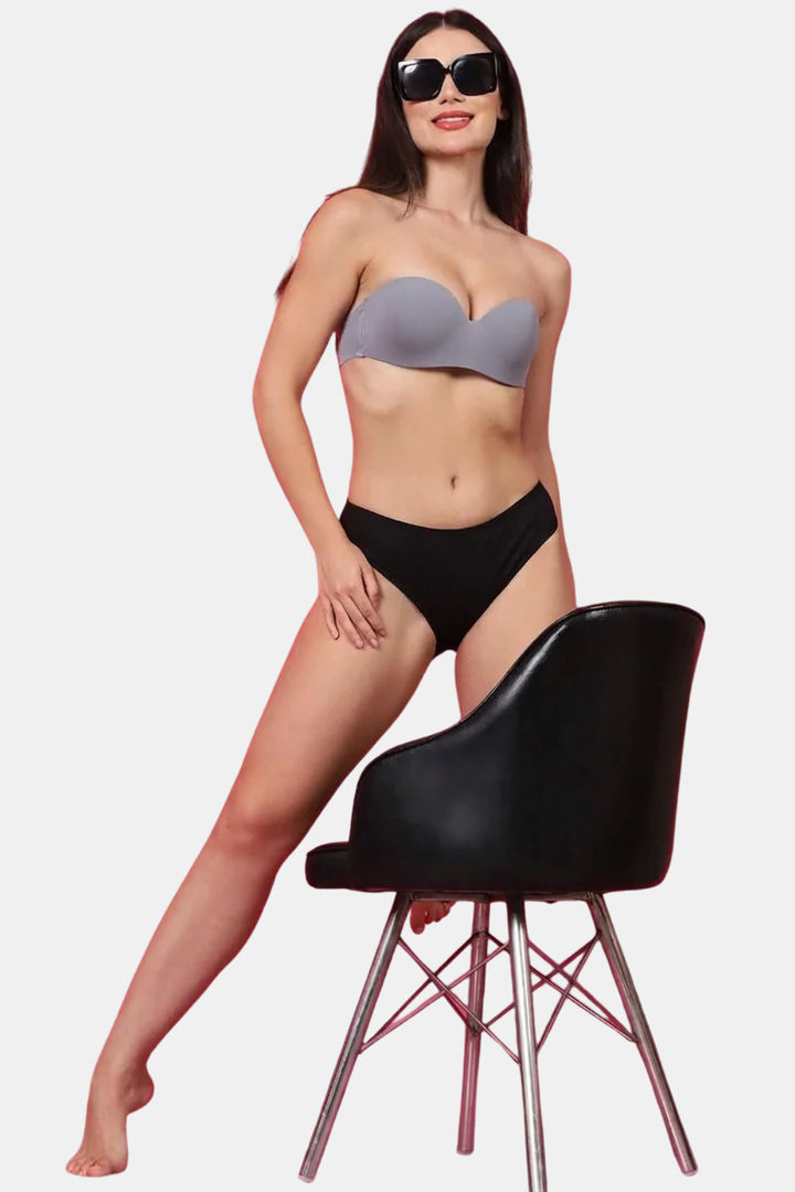 PrettyCat Padded Demi Coverage Strapless Bra - Grey — image 5