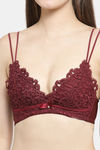 PrettyCat Padded 3/4Th Coverage Lace Bra Bra - Maroon — thumbnail 5