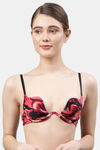 PrettyCat Plunge Wired Demi Coverage Push-Up Bra - Red Black — thumbnail 1
