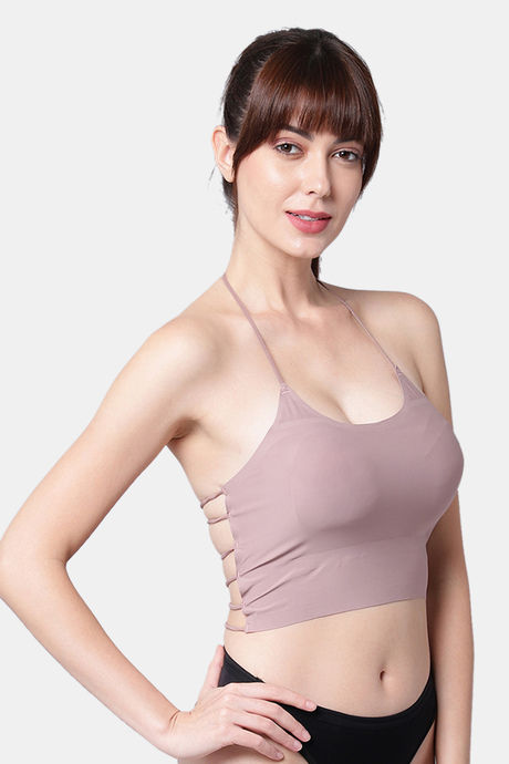 PrettyCat Padded Non-Wired Medium Coverage Halter Bra - Mauve — image 3
