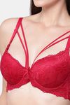 PrettyCat Padded Medium Coverage Lace Bra Bra - Red — thumbnail 6