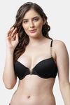 Pretty Cat Padded Plunge Wired Demi Coverage T-Shirt Bra - Black — thumbnail 1